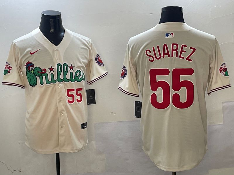 Men Philadelphia Phillies #55 Suarez Cream Three generations Joint Name Game 2025 Nike MLB Jersey style 3->philadelphia phillies->MLB Jersey